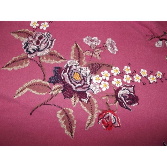 Lee Blouse Size Medium Pink Floral Print V-Neck top shirt boho peasant lace-up - Picture 7 of 11